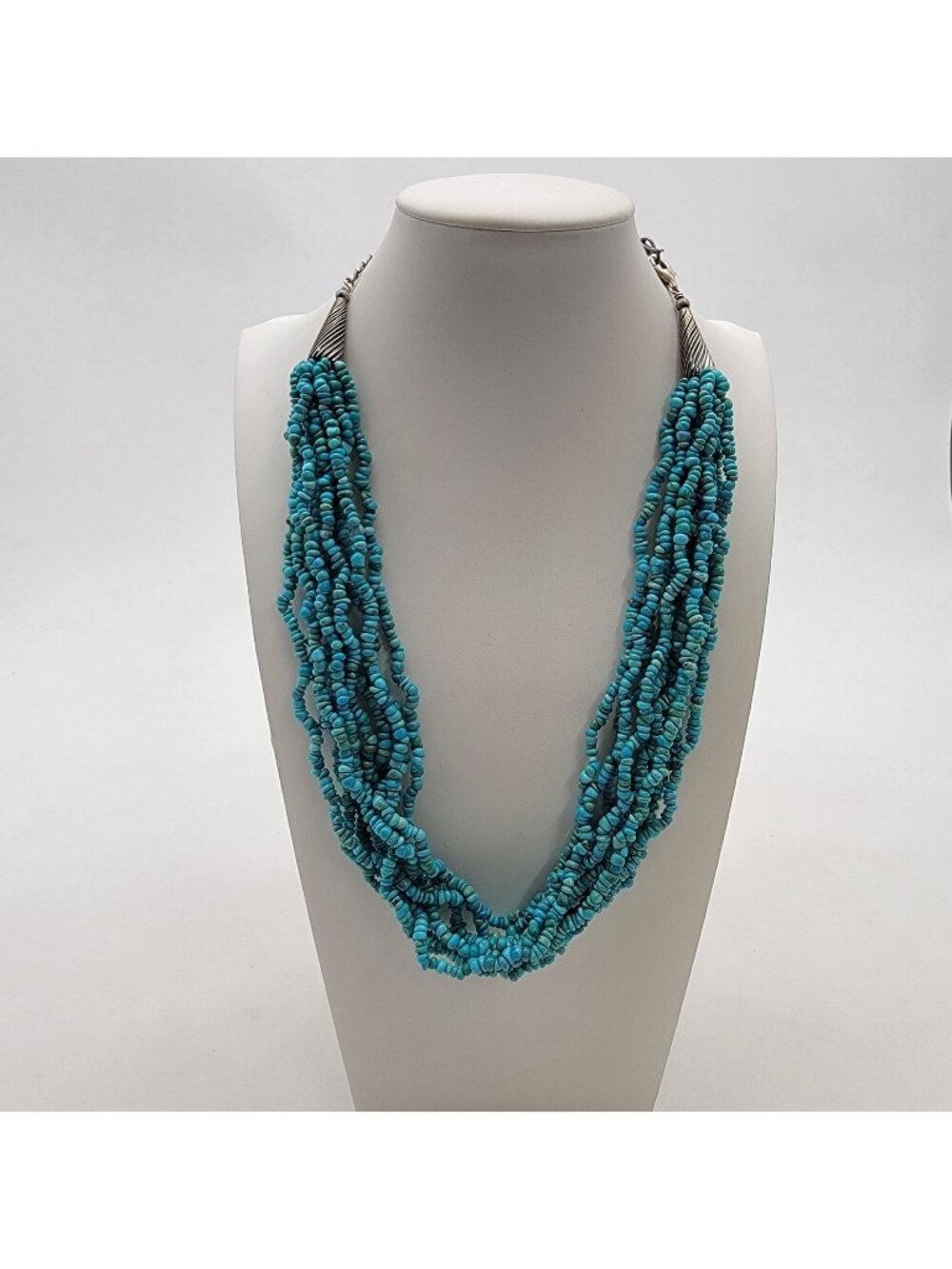 Vintage Carolyn Pollack 10-Strand Turquoise Gemstone Statement Necklace With 925